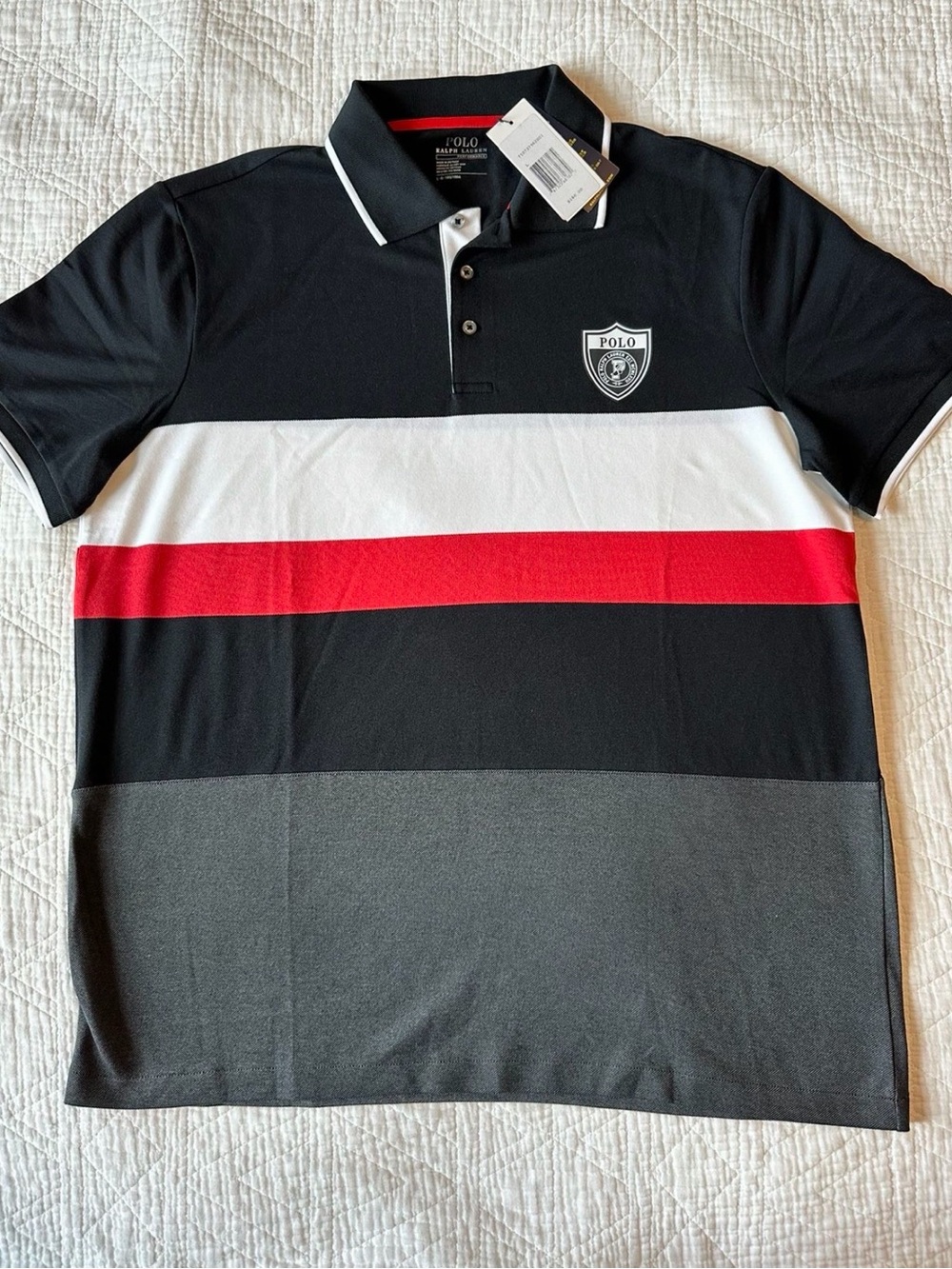 Polo by Ralph Lauren Black, White & Red Striped Polo P Wing Crest men’s Large